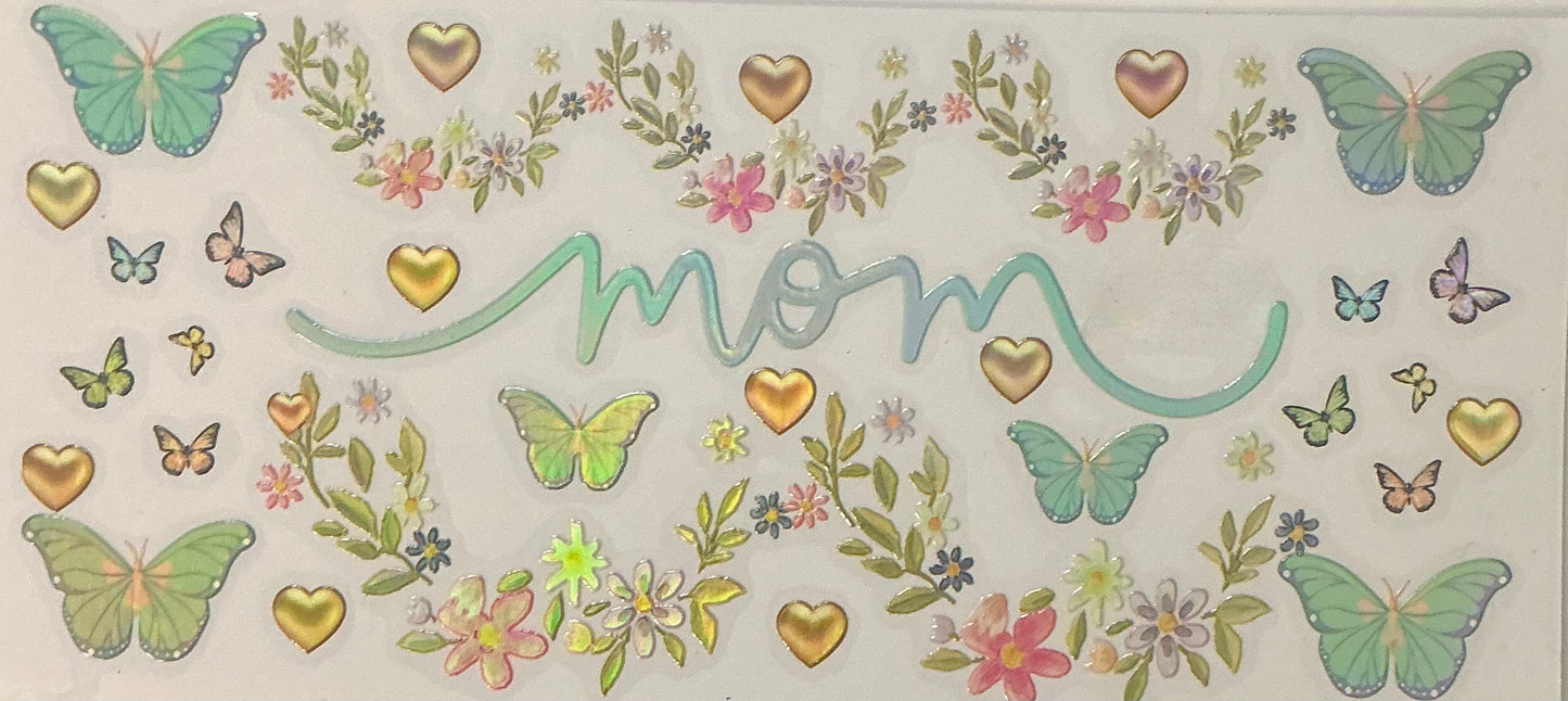 94. Mom With Flowers Butterflies & Gold Hearts