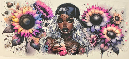 25. Tattooed Girl With Drink & Flowers